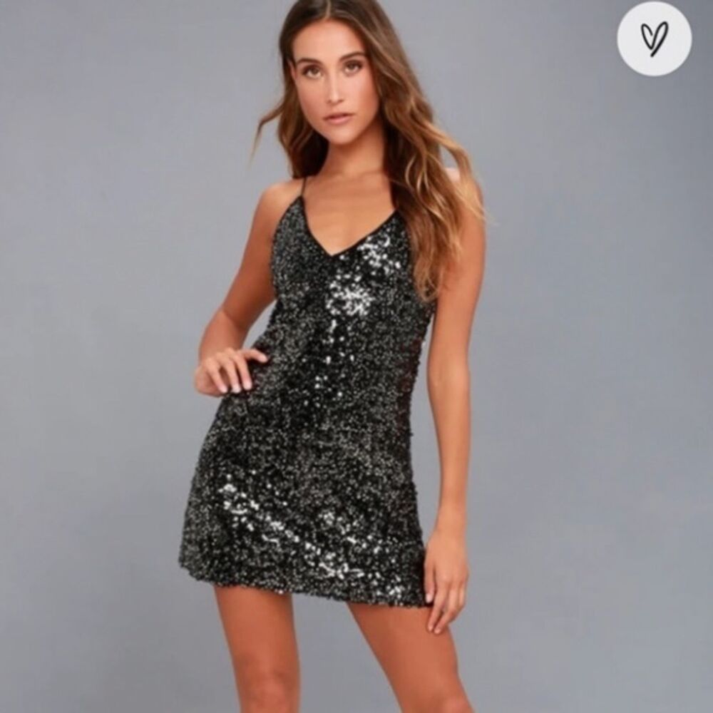 Lulu's Black Dress Women XS Force Of Fashion Sequin Backless Minidress Sexy Prom